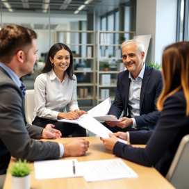 a group of people sitting at a table