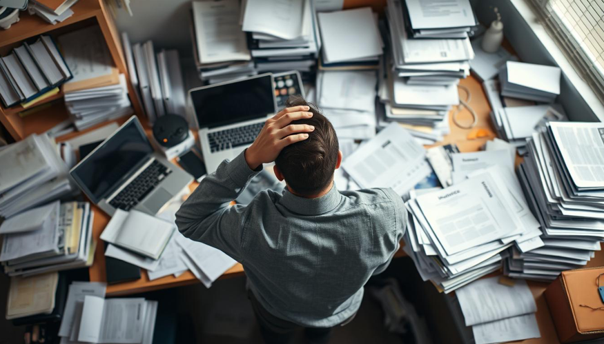 a person sitting at a desk in front of a computer