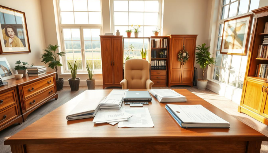 a view of a living room with a wooden table