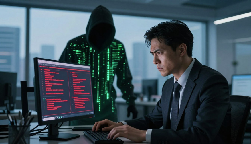 a man standing in front of a computer